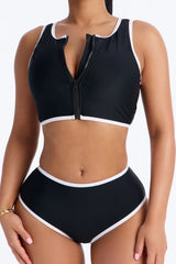 Waves Runner Colorblock Tank High Waist 2 Piece Bikini Bottom - Black/White