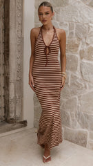 Vivien Maxi Dress - Brown/Beige Stripe