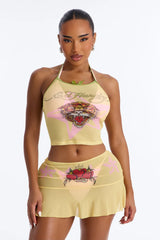 Ed Hardy Tiger Stars Cover Up Tank & Skirt Set - Yellow/combo