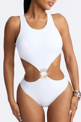 Solana Sun Hardware 1 Piece Swimsuit & Skirt Set - White