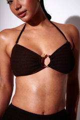 Serene Ring Cutout Bikini Top in Brown