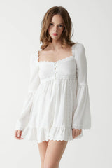 Sunflower Floral Embroidered Mini Dress - White