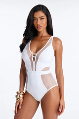 Gave In To Pier Pressure Fishnet Cut Out 1 Piece Swimsuit - White
