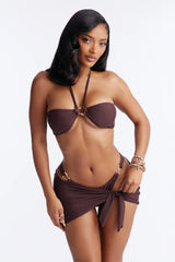 Amira Hardware 3 Piece Bikini & Skirt Set - Chocolate
