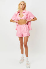 Rusty Vegan Leather Button Up Shirt - Pink Punch