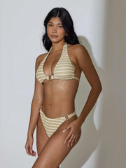 Sunset Metallic Striped Bikini Bottoms in Gold