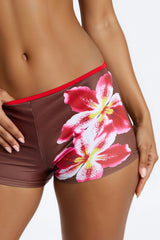 Mira Floral 2 Piece Triangle Bikini & Boyshort Swim Bottom Set - Brown/combo