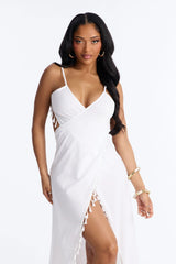 Feel The Breeze Tassel Trim Maxi Swim Cover Up Dress - White