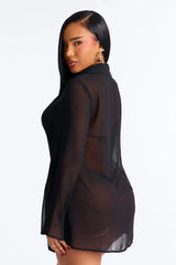 Lush Linen Swim Cover Up Mini Dress - Black