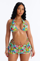 Bold And Berry 3 Piece Bikini & Skirt Set - Green/combo