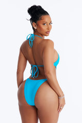 Built Like This 1 Piece Halter Lace Up Swimsuit - Aqua