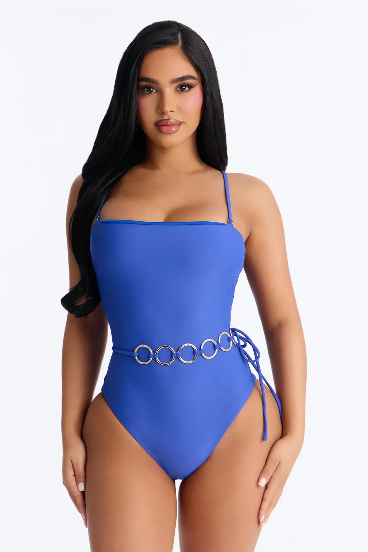 Tide Me Tighted Belted 1 Piece Swimsuit - Blue
