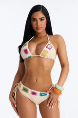 Emory Contrast Patchwork 2 Piece Bikini - Cream/combo