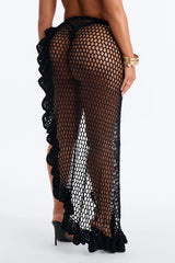 Tracey Ruffle Waist Tie Swim Cover Up Sarong - Black