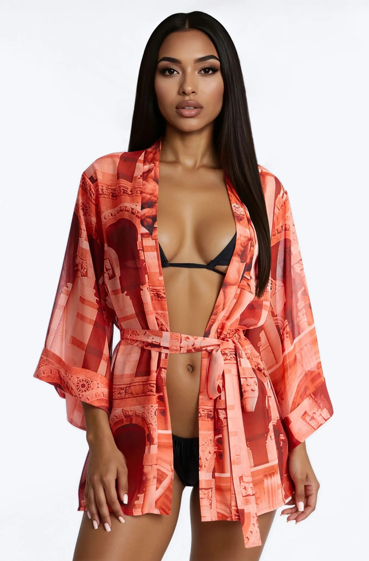 Enjoy The Waves Novelty Swim Cover Up Kimono - Orange