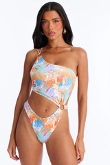 Ocean Soul Asymmetrical Strappy Back Ties O-Rings 1 Piece Swimsuit - Multi Color