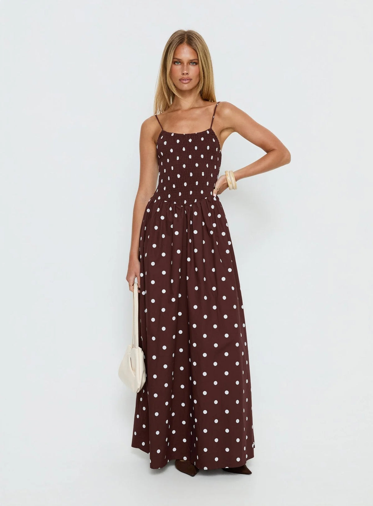 Ryna Scoop Maxi Dress Brown Polka Dot