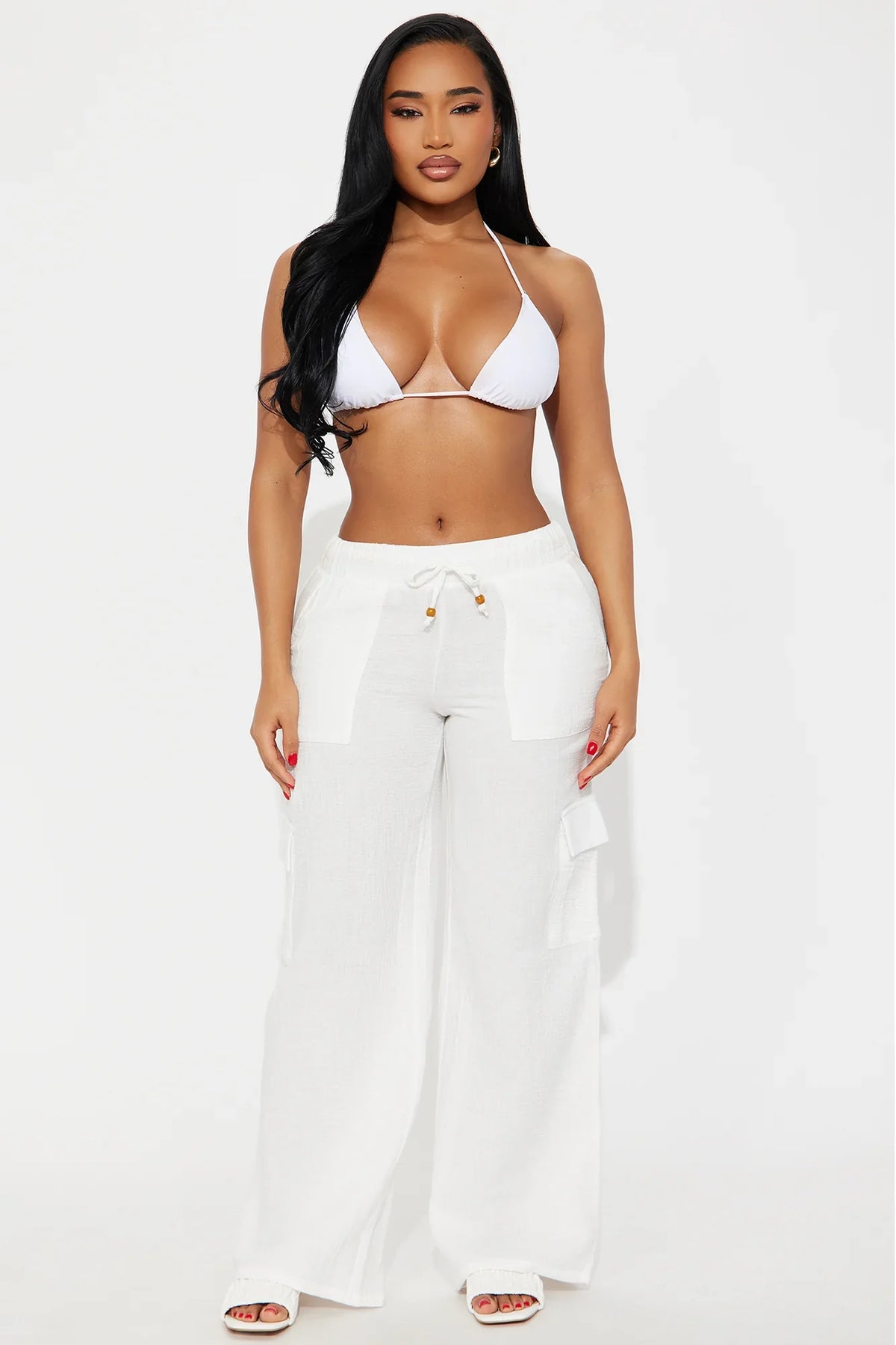 Keep It Simple Gauze Cover Up Cargo Pants - White