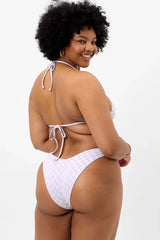 Enzo Checkered Cheeky Bikini Bottom - Purple Check