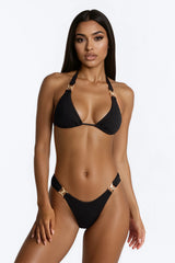 Can't Beat This 2 Piece Ribbed Triangle Bikini Set - Black