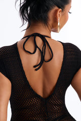 Heat Struck Short Sleeve Mini Swim Cover Up Dress - Black