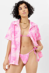 Hunter Terry Button Up Shirt - Distorted Pink Dye