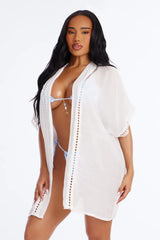 Off Duty Linen Swim Cover Up Shirt - White