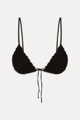 Elena Crochet Shine Bikini Top - Black