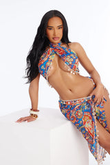 Mirage Muse Chiffon Swim Cover Up Sarong Set - Blue/combo