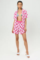 Coco Crochet Button Up Shirt - Pink Checker