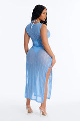 Cold Water Mesh Cover Up Dress - Blue