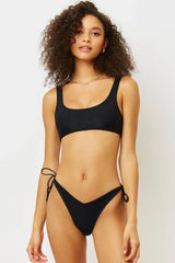 Connor Ribbed Scoop Bikini Top - Black