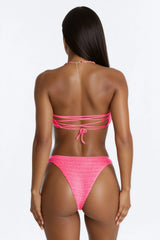 Mara Knit 3 Piece Swim Cover Up Bandeau & Mini Skirt Set - Hot Pink