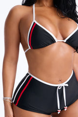 Just Can't Compete 2pc Boyshort Bikini - Black/Red