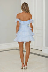 Fizz Fun Off Shoulder Mini Dress Blue