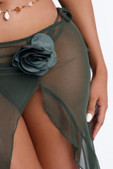 Summer Sunsets Rosette Mesh Cover Up Skirt - Olive