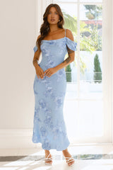 You’re Magic Off Shoulder Mesh Maxi Dress Blue