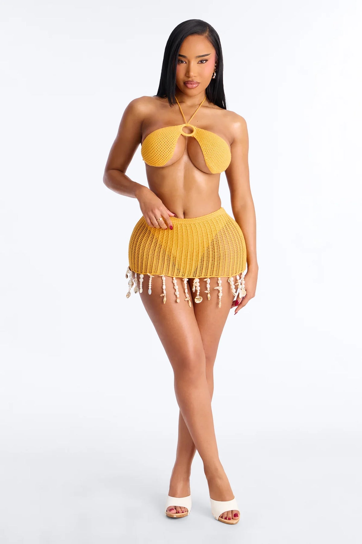 Sandcastles & Sea Crochet 3 Piece Bikini Skirt Set - Orange