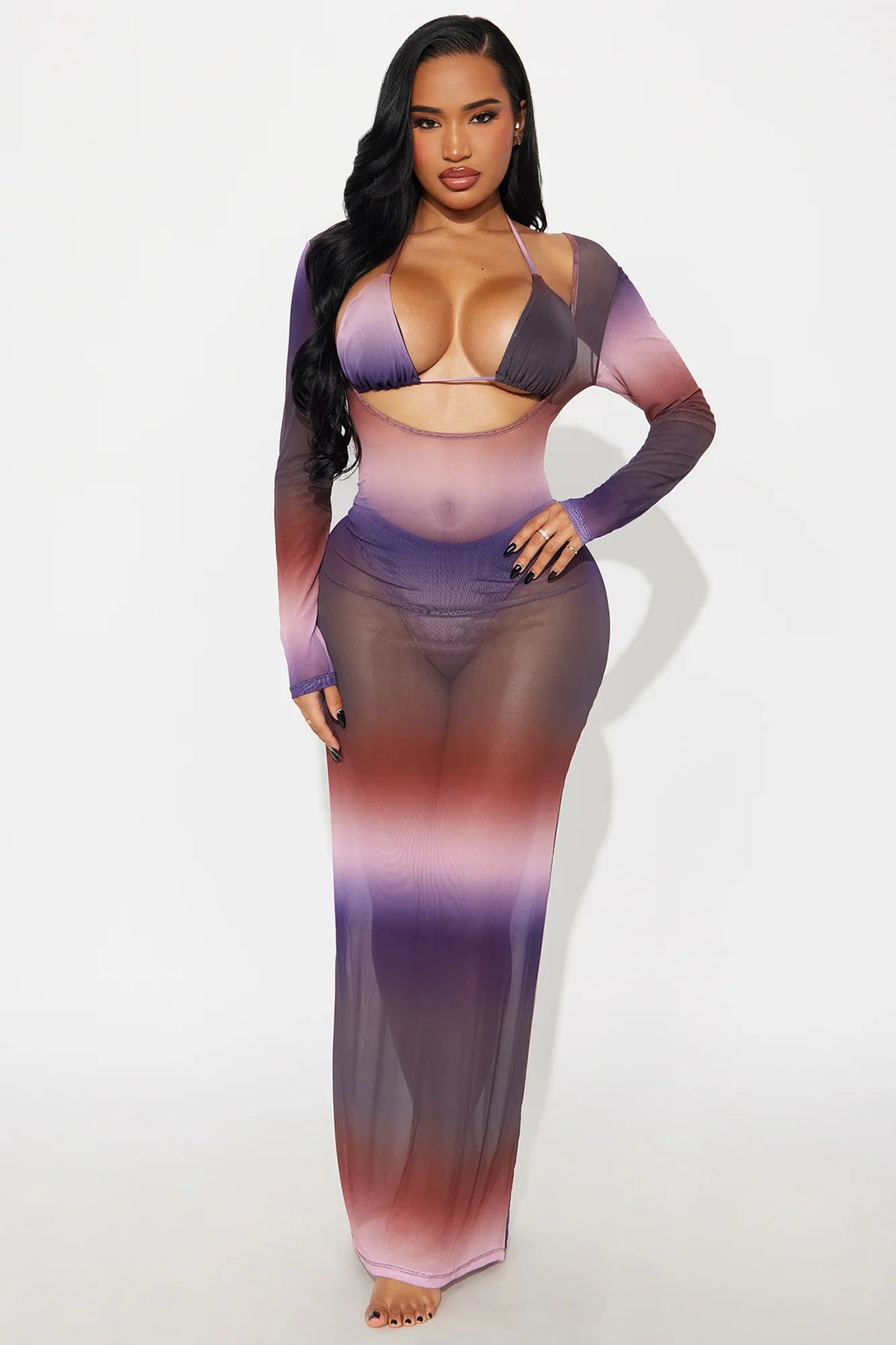 Summers In Tulum Mesh 3 Piece Sunsuit Set - Purple