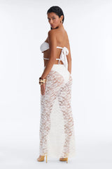 Naia 3 Piece Bandeau Bikini & Swim Cover Up Lace Maxi Skirt Sunsuit - White
