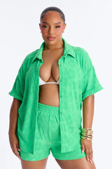 Cristal Textured Swim Cover Up Short Set - Green