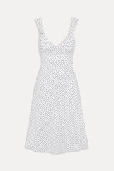 Aurora Satin Midi Dress - White Polka Dot