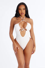 Nyssa 1 Piece Textured Triangle Swimsuit - White