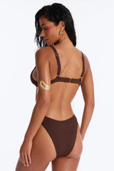 Vivianna Ribbed 2 Piece Triangle Bikini Set - Chocolate