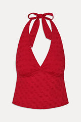 Cora Eyelet Halter Top - Red Rose