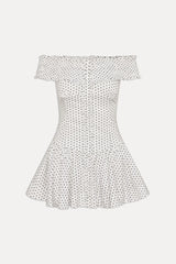 Mae Off Shoulder Mini Dress - White Polka Dot