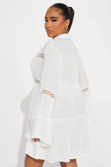 Breezy Paradise Linen Circle Cover Up Shirt Dress - White