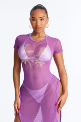 LA Nights Fishnet Cover Up Dress - Purple