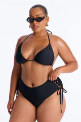 Tie Me Down Lace Up High Waist Bikini Bottom - Black