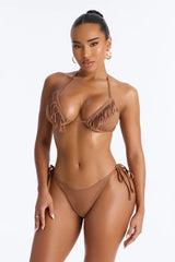 Dip Me Down 3 Piece Fringe Bikini Set - Brown